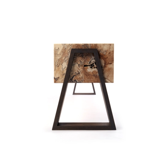 dovetail bench, custom furniture with trapezoid shaped leg
